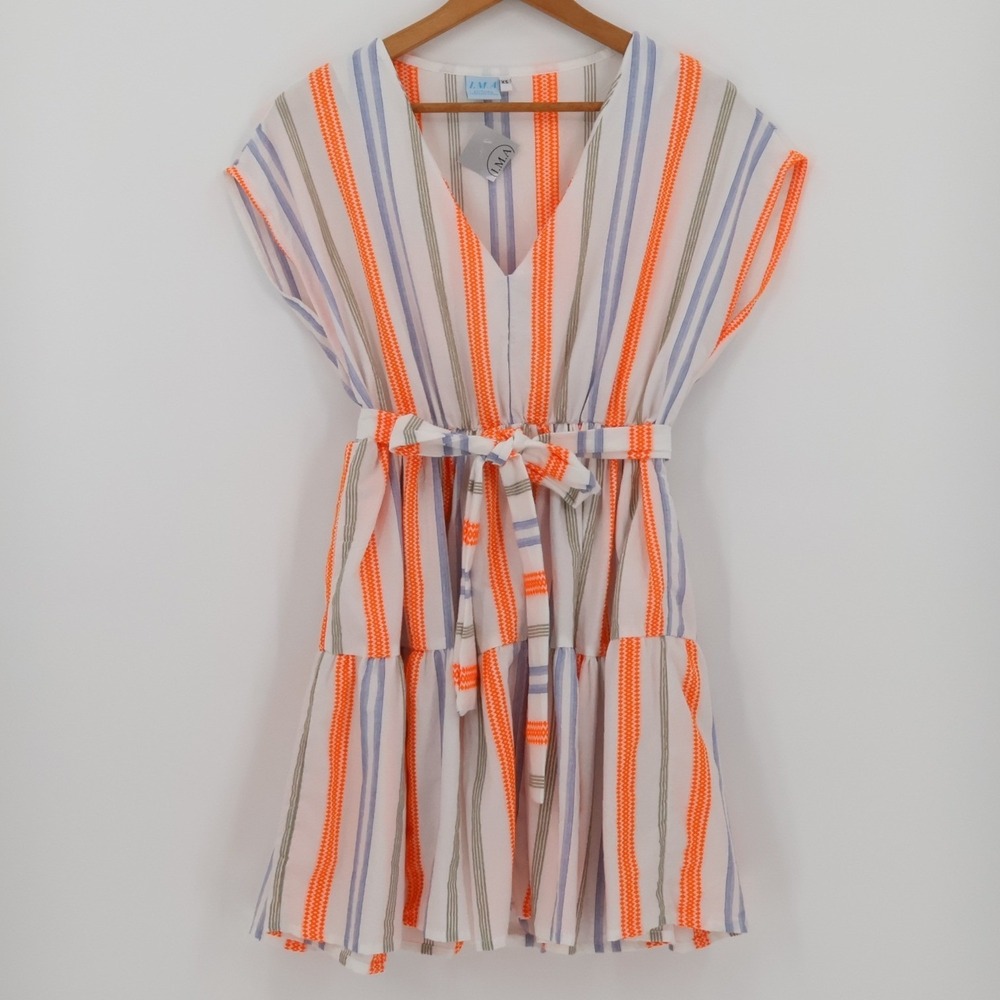 NWT Striped Tiered Mini Dress Vacation Cruise Resort‎ Mediterranean Size XS